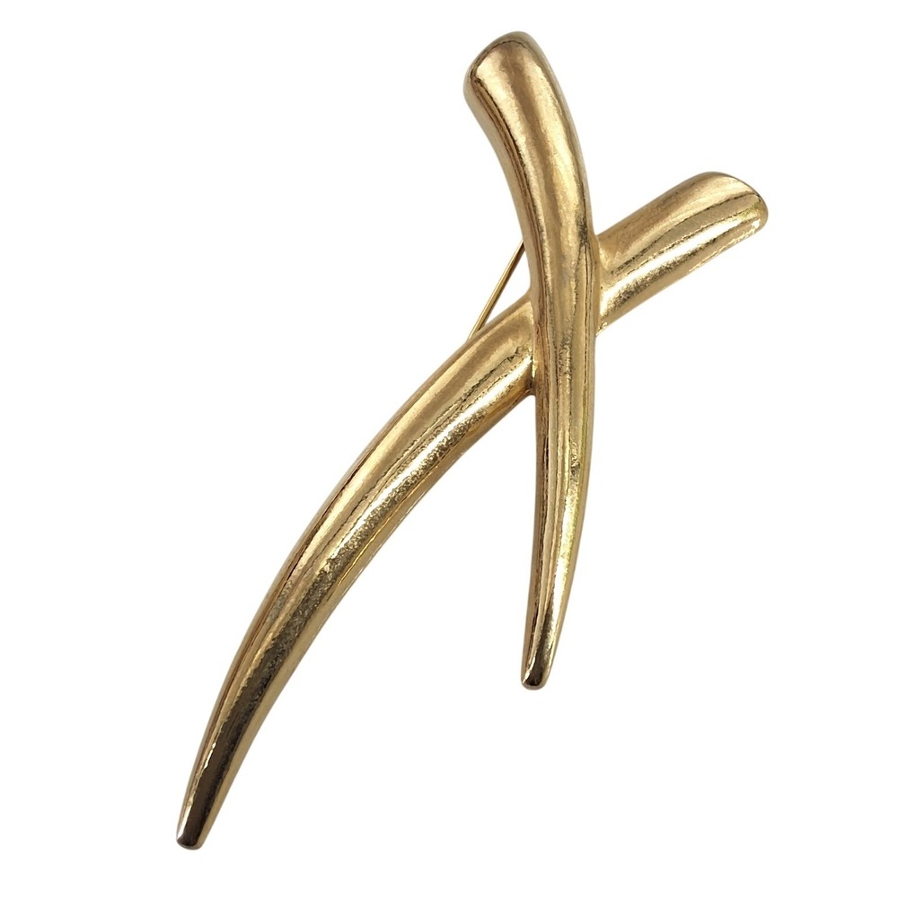 Vintage Gold Tone Abstract X Modernist Brooch Pin Large MCM Statement Accessory